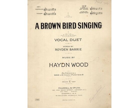 4 | A Brown Bird Singing - Vocal Duet in the Key of A flat Major - For Soprano / Tenor and Alto / Baritone