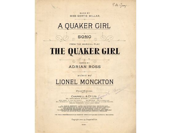 4 | A Quaker Girl - Song from The Musical "The Quaker Girl" - Sung by Miss Gertie Millar