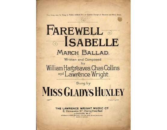 4 | Farewell Isabeele. March Ballad. Miss Gladys Huxley