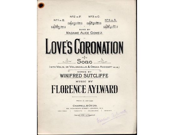 4 | Loves Coronation - Song - With Violin, or Violoncello, & Organ Accompt. AD Lib - In the key of A major for High Voice