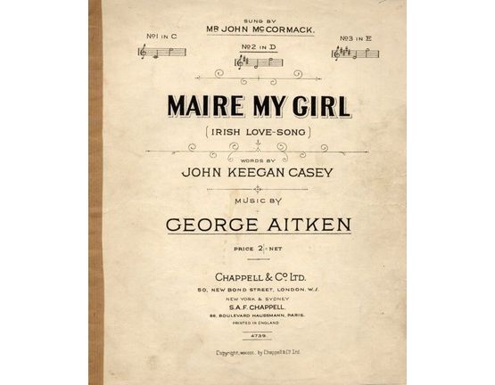 4 | Maire My Girl - Irish love song - Key of D major for medium voice