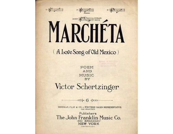 7872 | Marcheta (A Love Song of Old Mexico) - Song in the key of F Major for Medium Voice