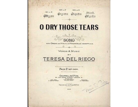 4 | O Dry those Tears - Song in the key of A major for High Voice with organ & violin (or violoncello) accompaniment adlib, sung by Alice Gomez,