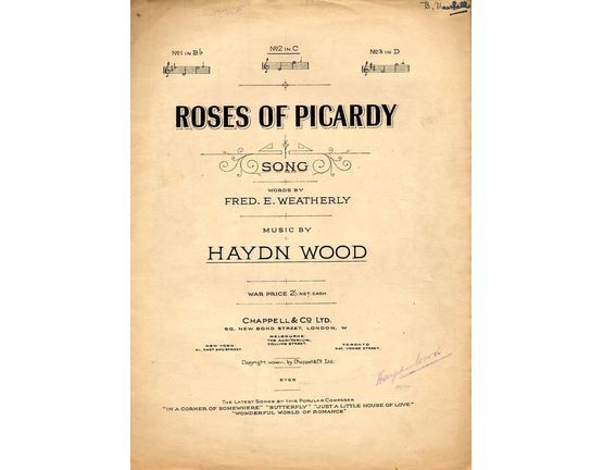 4 | Roses of  Picardy  -  Song  -  In the key of C major for Medium Voice