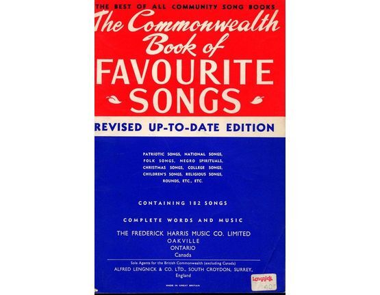 4 | The best of all community song books, The Commonwealth Book of Favourite Songs, revised up to date edition containing 182 songs