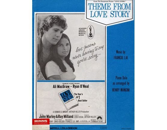 4 | Theme from Love Story -  Ali McGraw and Ryan O'Neal. Piano Solo arranged by Henry Mancini