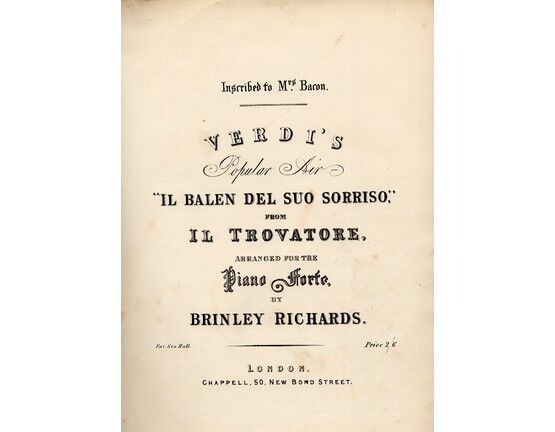 4 | Verdi's Popular Air - Il Balen Del Suo Sorriso - From Il Trovatore - Arranged for Pianoforte