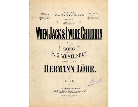4 | When Jack and I were Children - Song - In the key of F major for High Voice