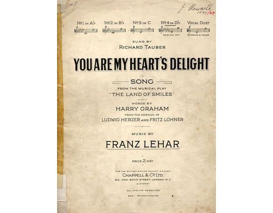 4 | You are My Hearts Delight - From "The Land of Smiles" - In the key of D flat major (Original Key) for higher voice