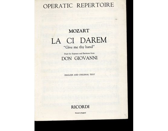 4000 | La Ci Darem la mano, " Give me thy Hand"  - Duet for Soprano and Baritone de l Opera de Mozart. IL Don Giovanni pour piano. Op. 66