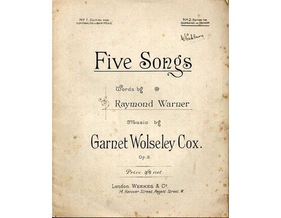 419 | Five Songs by Warner & Cox - For Soprano or Tenor - Op. 8