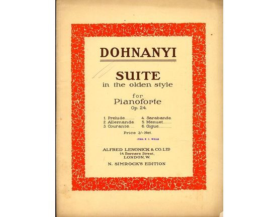 422 | Suite in the Olden Style for Pianoforte