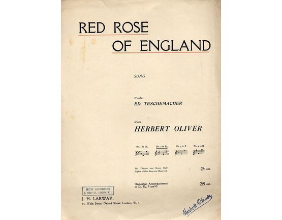4469 | Red Rose of England - Song in the key of E flat major for lower voice