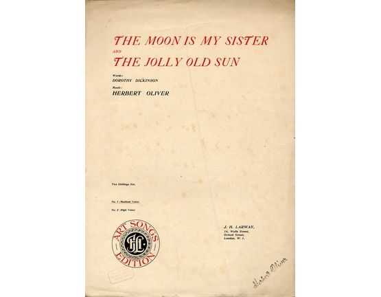 4469 | The Moon Is My Sister and The Jolly Old Sun - Song for Medium Voice in B flat Major - for Piano and Voice