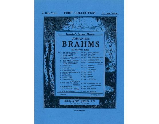 4585 | Brahms - 20 Famous Songs - Lengnick's Popular Albums - First Collection for Low Voice