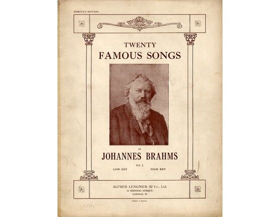 4585 | Brahms - Twenty Famous Songs - Vol I - For High Voice
