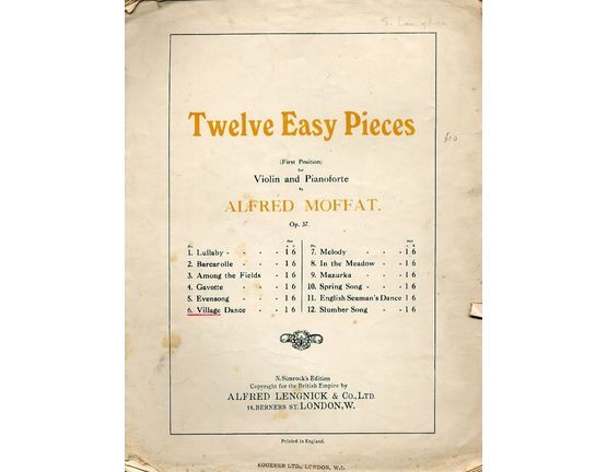 4585 | Village Dance - No. 6 from Twelve Easy Pieces (First Position) for Violin and Pianoforte - Op. 37