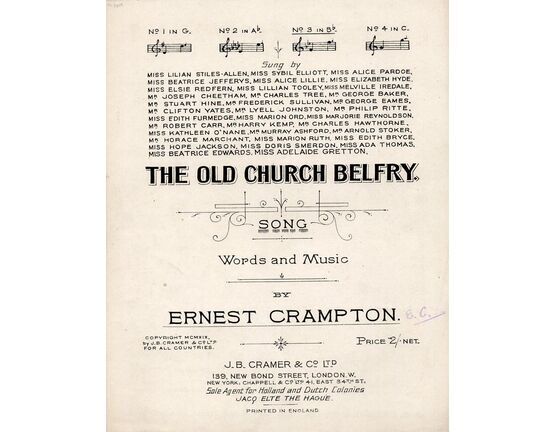 459 | The Old Church Belfry - Song in the key of B flat Major - for High Voice