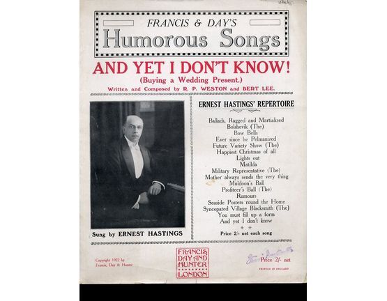 4614 | And Yet I Dont Know - Song for Piano and Voice - As Sung by Ernest Hastings