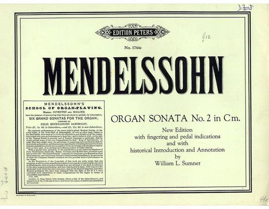 4616 | Organ Sonata No. 2 in C minor - Op. 65 - New Edition - Edition Peters No. 1744c