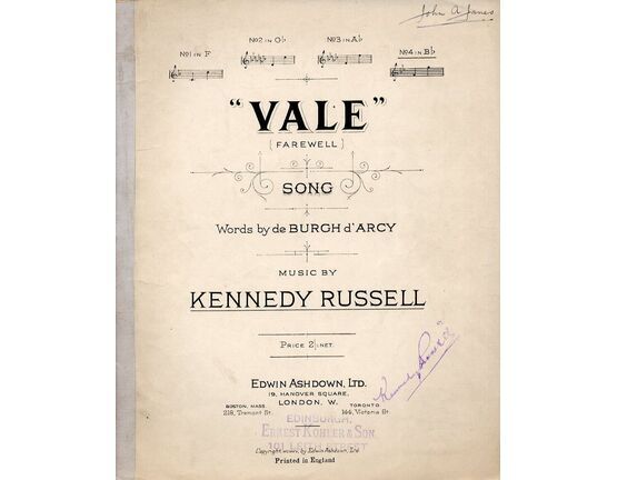 4629 | Vale (Farewell) - Song in the Key of B Flat Major for High Voice