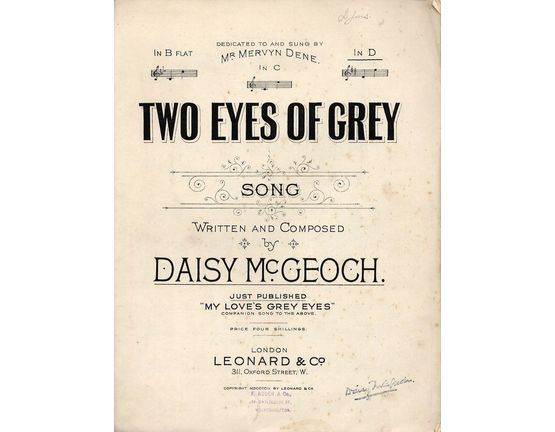 4632 | Two Eyes of Grey - Song in the key of D major for high voice
