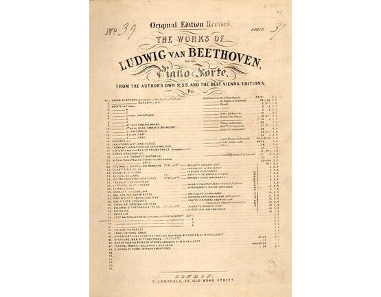 4639 | Fifty Waltzes in 4 Sets - Set 2, No.'s 13 - 23 - The Works of Ludwig van Beethoven Series No. 39 - From the Authors own M.S.S. and the best Vienna edi