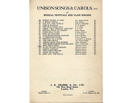 4648 | Unison Songs & Carols for Musical Festivals and Class Singing - Skye Boat Song - In the key of B flat major