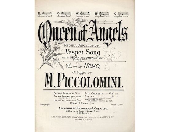 4654 | Queen of Angels  (Regina Angelorum) - Vesper Song in the key of F major for Low voice