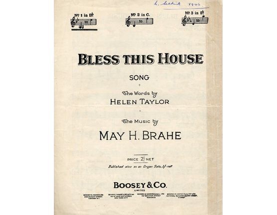 4656 | Bless This House - Key of B flat major for low voice
