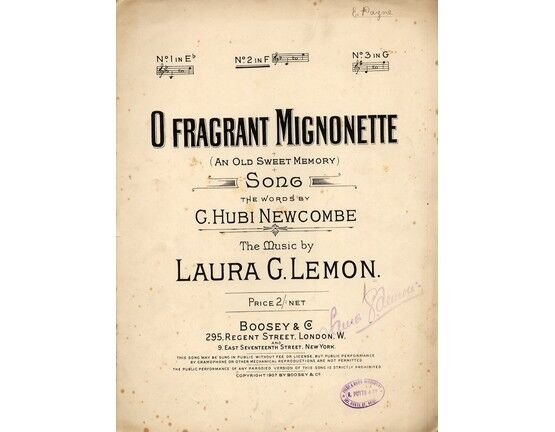 4656 | O Fragrant Mignonette (An Old Sweet Memory) - Song in the Key of F Major for Medium Voice