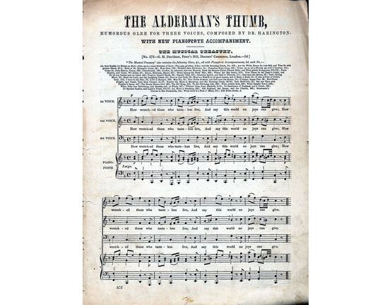 4660 | The Alderman's Thumb - Humorous Glee For Three Voices - With Piano Accompaniment