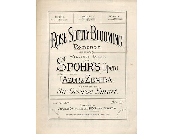 4661 | Rose Softly Blooming! - Romance - From Spohr's Opera Azor & Zemira - In the key of G major for Medium Voice