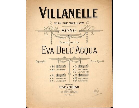 4672 | Villanelle -  With The Swallow - Song - In the key of B flat major with Cadenzas