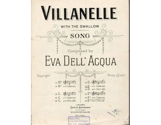 4672 | Villanelle -  With The Swallow - Song - In the key of D major with Cadenzas
