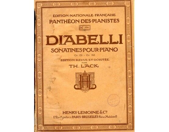 4676 | Diabelli - Sonatines pour Piano - Op. 151 and 168 - Edition Nationale Francaise Pantheon des Pianistes No. 994