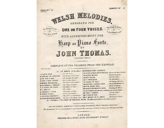 4684 | Welsh Melodies, arranged for one or four voices with an accompaniment for the harp or pianoforte