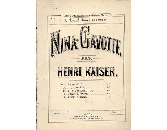 4691 | Nina Gavotte - Dedicated to Madlle. Nina Hatzfield - For Piano Solo