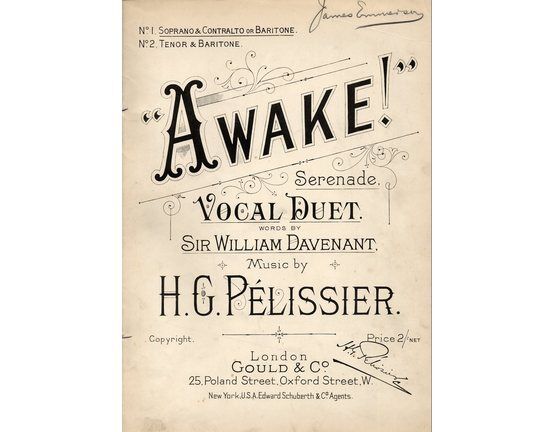 4697 | Awake -  Serenade - Vocal Duet for Soprano & Contralto or Baritone