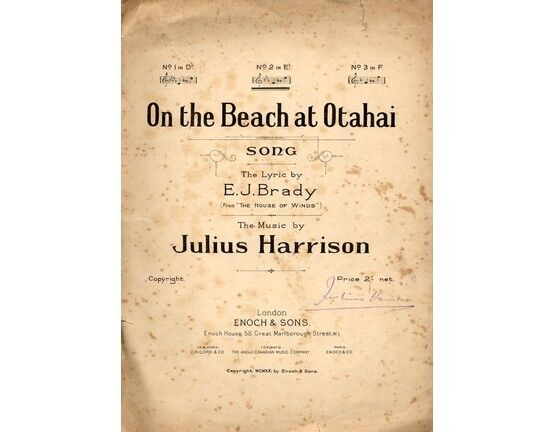 4702 | On the Beach at Otahai - Song in the key of E flat Major for Medium Voice