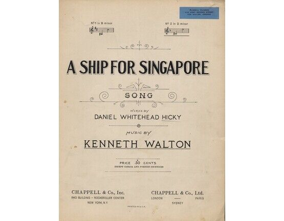 4708 | A Ship for Singapore - Song for High Voice in D Minor with Piano Accompaniment