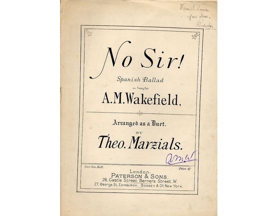 4715 | No Sir! -  Spanish Ballad - As sung by A M Wakefield - Vocal Duet