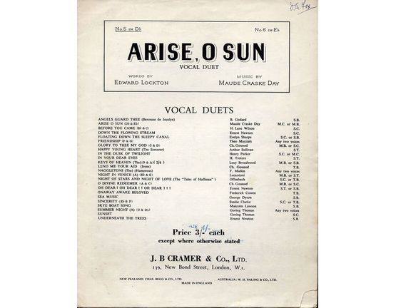 472 | Arise O Sun - Song arranged as a vocal duet in the key of D flat major