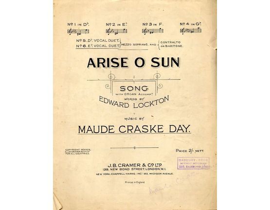 472 | Arise O Sun - Song arranged as a vocal duet in the key of E flat major