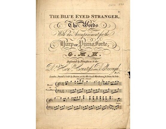 4730 | The blue eyed stranger, the words with an accompaniment for the harp or pianoforte