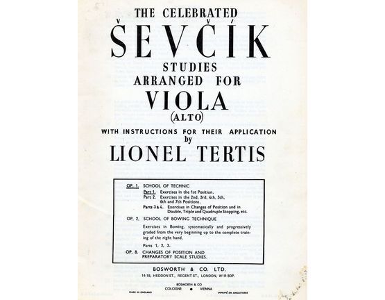 4772 | The Celebrated Sevcik Studies For Viola - Op. 1 Part 1 - School of Technic, Exercises in the 1st Position