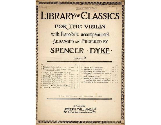 480 | Aria in G minor - No. 17 from "Library of Classics" for violin and piano with seperate violin part.