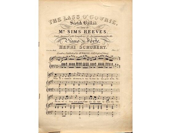 4822 | The Lass o Cowerie, a Scotish ballad. Arranged with symphony and accompaniment for the pianoforte
