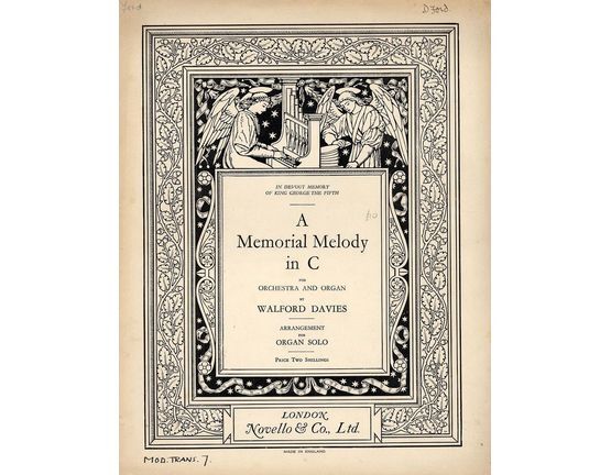 4837 | A Memorial Melody in C  For Orchestra and Organ  (In Devout Memory of King George the Fifth) - For Organ Solo