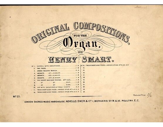 4837 | Six Short and Easy Pieces No.s 5 & 6 - No. 9 from 'Original Compositions for the Organ'